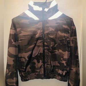 New Look Small Camouflage Reflective Hooded High Collared Zip-Up Bomber Jacket